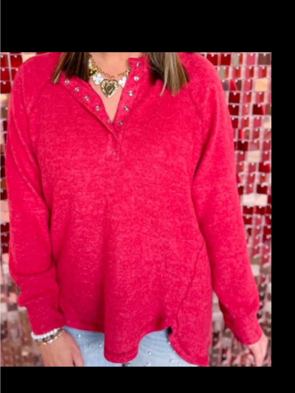 Womens Red snap detailed front high low top